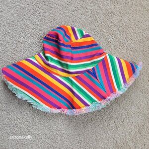 NWOT Frances Valentine Canvas Fringe Hat Cotton Stripe